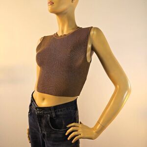 Babaton Aritzia Sculpt Ribbed Knit Cropped Sleeveless Tank Top Brown Size Small